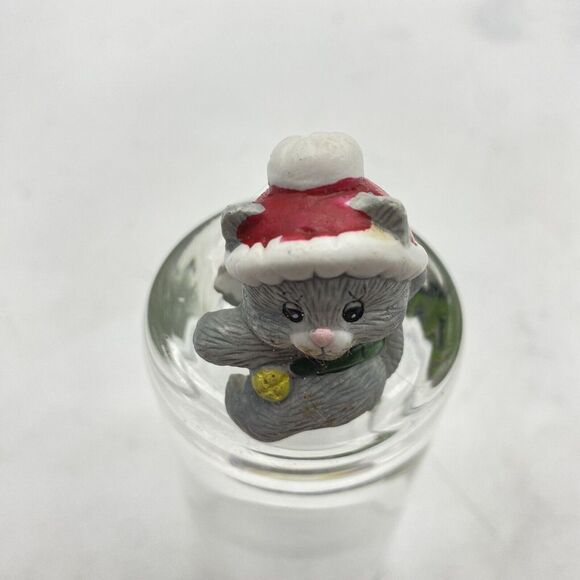 Vintage Christmas Cat Candle Hugger Climber Kitty in Santa Hat Ceramic Cat Lady - Picture 2 of 8